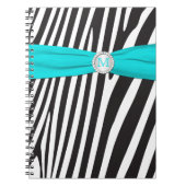 Monogrammen Black Aqua White Zebra Stripe Notitieb Notitieboek (Voorkant)