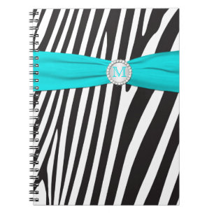 Monogrammen Black Aqua White Zebra Stripe Notitieb Notitieboek