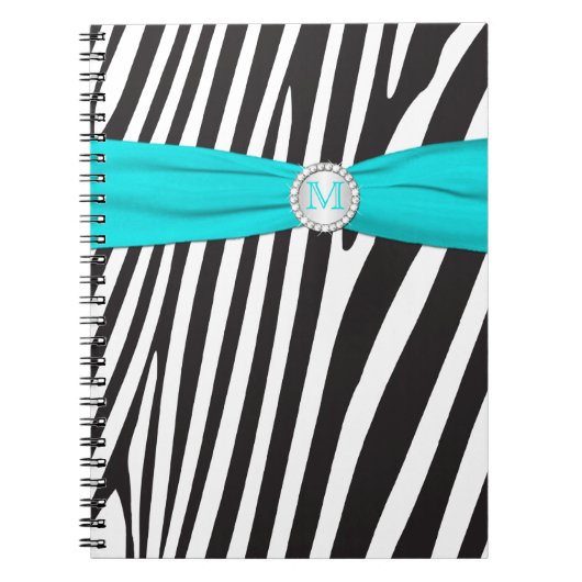 Monogrammen Black Aqua White Zebra Stripe Notitieb Notitieboek (Voorkant)