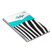 Monogrammen Black Aqua White Zebra Stripe Notitieb Notitieboek (Rechterzijde)