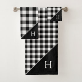 Monogrammen Black White Buffalo Check Pattern Bad Handdoek