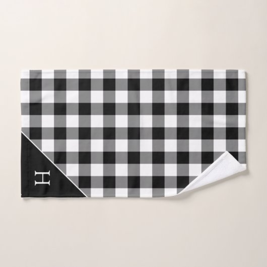 Monogrammen Black White Buffalo Check Pattern Bad Handdoek (Handdoek)