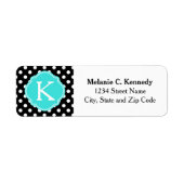 Monogrammen Black White Polka Dots Blue Quatrefoil Etiket (Voorkant)