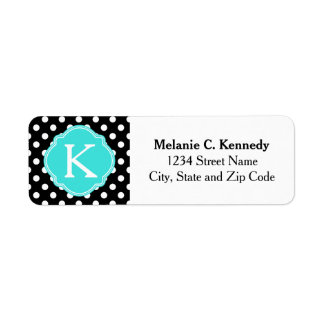 Monogrammen Black White Polka Dots Blue Quatrefoil Etiket