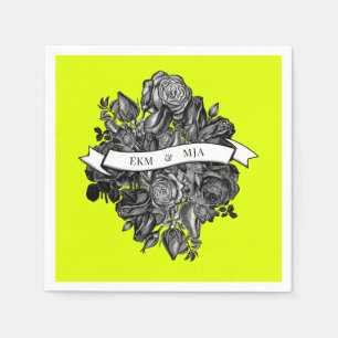 Monogrammen Black White Rozen Lime Green Wedding Servet