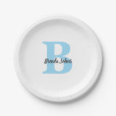 Monogrammen Blau Babyfeesten Bruidsjurk Feestdag Papieren Bordje (Voorkant)
