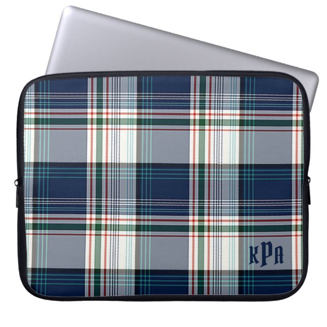 Monogrammen blauw en wit multithread-speldenpakket laptop sleeve (Voorkant)