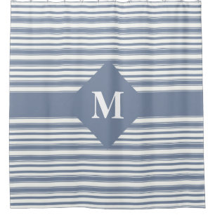 Monogrammen blauwe en witte strepen douchegordijn