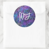 Monogrammen blauwe, zwarte en Paarse digitale kuns Ronde Sticker (Tas)