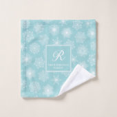 Monogrammen Blauwgroen Aqua Snowflakes Kustwinter Bad Handdoek (Wasdoekje)