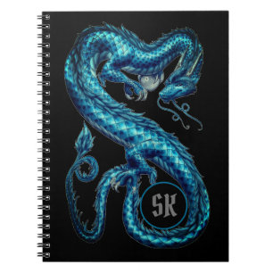 Monogrammen Blauwgroen Aziatisch drakenNotitieboek Notitieboek