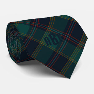 Monogrammen Blauwgroen, blauw, rood & goudspeldens Stropdas