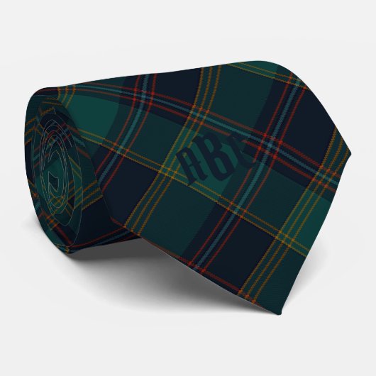 Monogrammen Blauwgroen, blauw, rood & goudspeldens Stropdas (Opgerold)