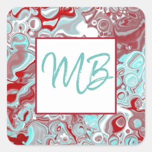 Monogrammen Blauwgroen, Bourgogne, rode en witte m Vierkante Sticker