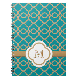 Monogrammen Blauwgroen en Gold Moroccan Notitieboek