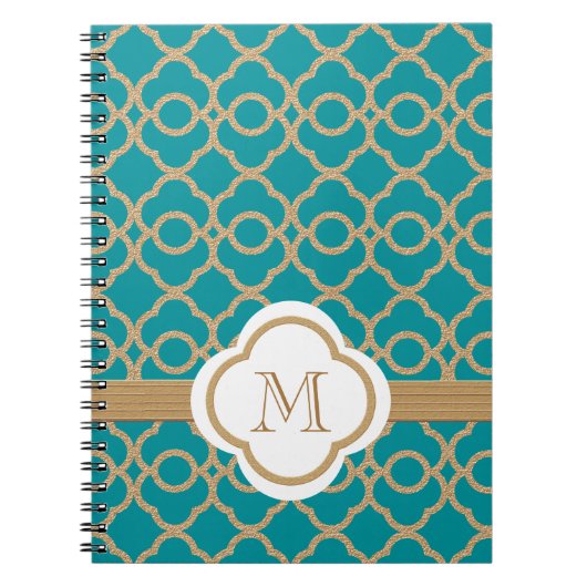 Monogrammen Blauwgroen en Gold Moroccan Notitieboek (Voorkant)