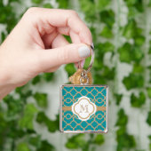 Monogrammen Blauwgroen en Gold Moroccan Sleutelhanger (Hand)