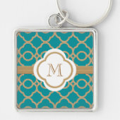 Monogrammen Blauwgroen en Gold Moroccan Sleutelhanger (Voorkant)