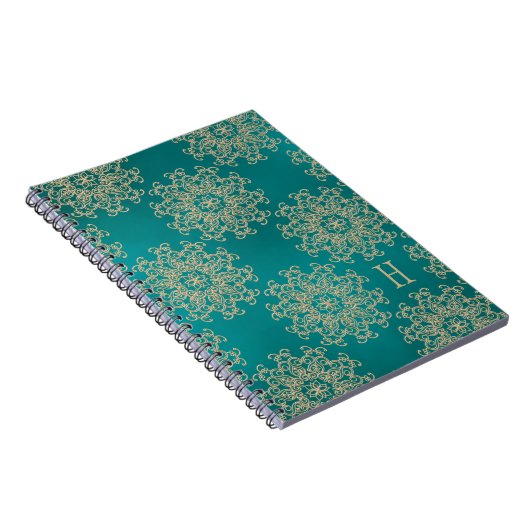 Monogrammen Blauwgroen en Gold Notebook Journal Notitieboek (Rechterzijde)