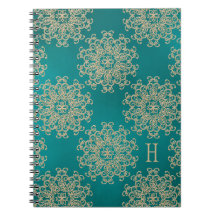 Monogrammen Blauwgroen en Gold Notebook Journal