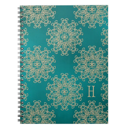 Monogrammen Blauwgroen en Gold Notebook Journal Notitieboek (Voorkant)