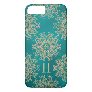 Monogrammen Blauwgroen en goudexotische meeuw iPhone 8/7 Plus Hoesje