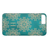 Monogrammen Blauwgroen en goudexotische meeuw Case-Mate iPhone Case (Achterkant (Horizontaal))