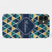Monogrammen Blauwgroen gouddriehoekspatroon Case-Mate iPhone Case (Achterkant (horizontaal))