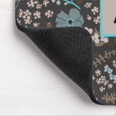 Monogrammen Blauwgroen grijs roze bloempatroon Muismat (Hoek)