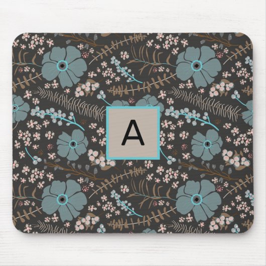 Monogrammen Blauwgroen grijs roze bloempatroon Muismat (Voorkant)