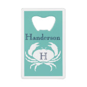 Monogrammen Blauwgroen marine Blue White Crab Naut Creditkaart Flessenopener (Voorkant)