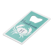 Monogrammen Blauwgroen marine Blue White Crab Naut Creditkaart Flessenopener (Voorkant Gekanteld)