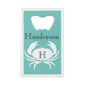 Monogrammen Blauwgroen marine Blue White Crab Naut Creditkaart Flessenopener (Achterkant)