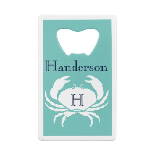 Monogrammen Blauwgroen marine Blue White Crab Naut Creditkaart Flessenopener (Achterkant)