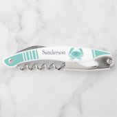 Monogrammen Blauwgroen marine Blue White Crab Naut Kurkentrekker (Achterkant)