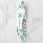 Monogrammen Blauwgroen marine Blue White Crab Naut Kurkentrekker (Achterkant)