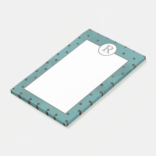 Monogrammen, blauwgroen met bruine stippen post-it® notes (Schuin)