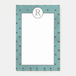 Monogrammen, blauwgroen met bruine stippen post-it® notes