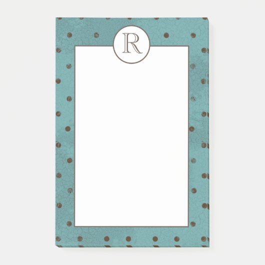 Monogrammen, blauwgroen met bruine stippen post-it® notes (Voorkant)