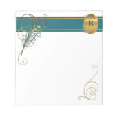 Monogrammen Blauwgroen pacock met Gold Notes Notitieblok (Voorkant)