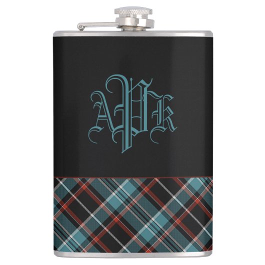 Monogrammen Blauwgroen, zwart en rood Heupfles (Voorkant)