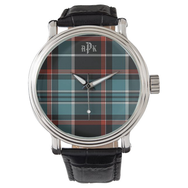 Monogrammen Blauwgroen, zwart en rood Horloge (Voorkant)