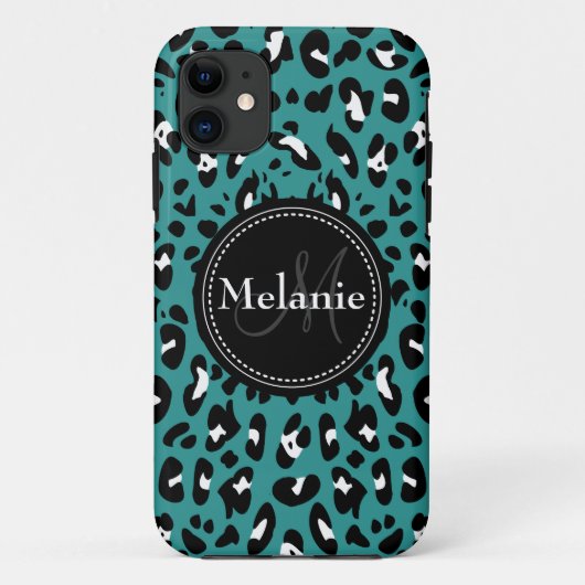 Monogrammen Blauwgroen Zwart Witte Patroon Case-Mate iPhone Case (Achterkant)