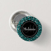 Monogrammen Blauwgroen Zwart Witte Patroon Ronde Button 3,2 Cm (Voorkant /achterkant)