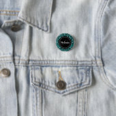 Monogrammen Blauwgroen Zwart Witte Patroon Ronde Button 3,2 Cm (In situ)