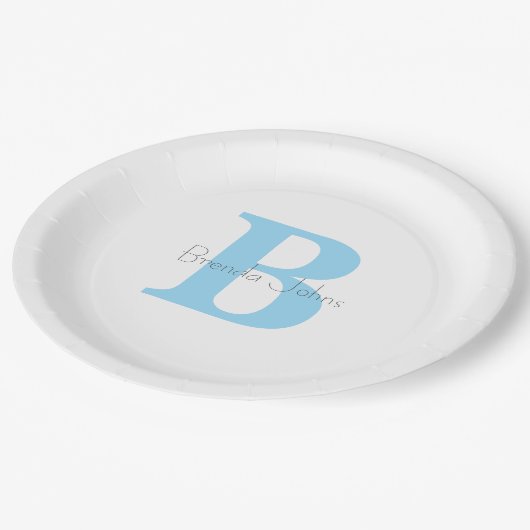 Monogrammen Blue Birthday Baby showers Aangepaste  Papieren Bordje (Gekanteld)