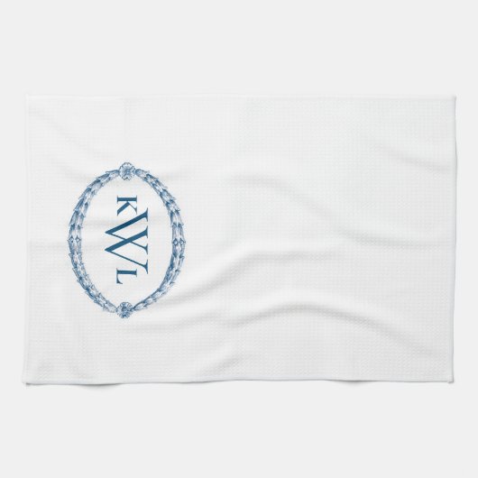 Monogrammen Blue French Country Kitchen Dish Towel Theedoek (Horizontaal)