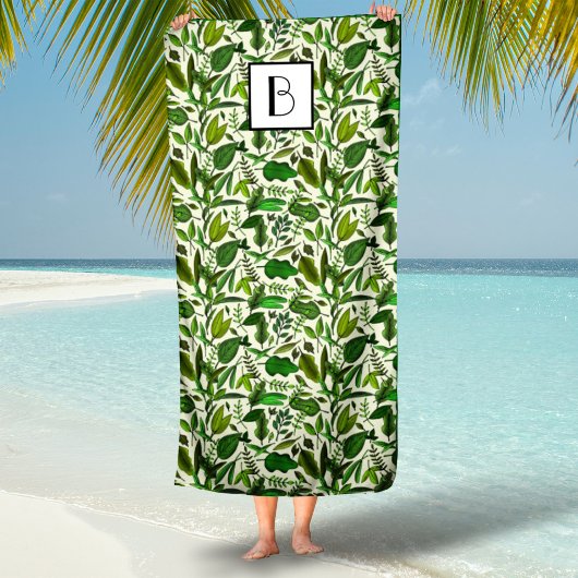 Monogrammen botanisch groen lederen patroon strandlaken