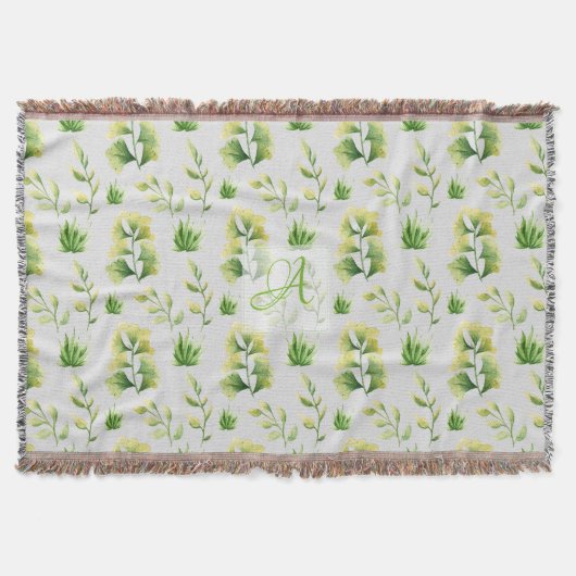 Monogrammen botanische bladeren Waterverf Groene D Deken (Voorkant)