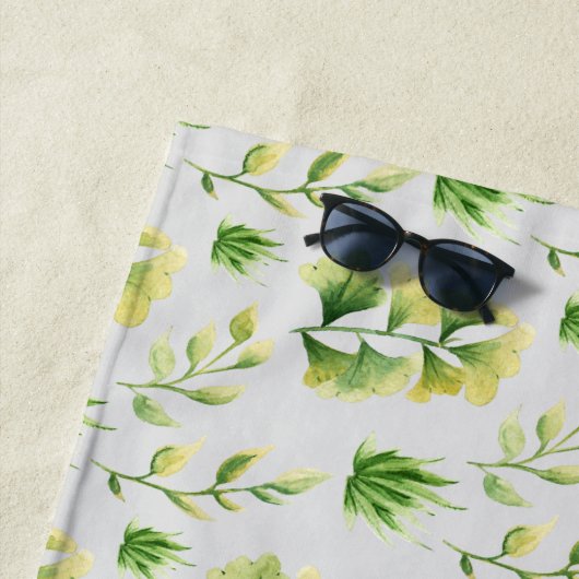 Monogrammen botanische bladeren Waterverf Groene D Strandlaken (In situ)